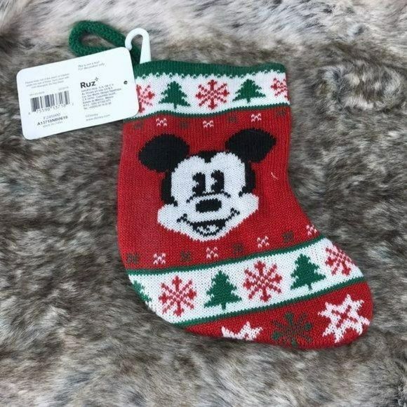 Disney Mickey Mouse red knit 7‎ inch Christmas Stocking - Picture 1 of 6